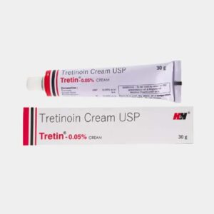 Tretinoin cream tube, Spanish labeling.