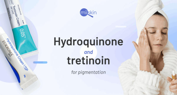 Hydroquinone and tretinoin cream. Skincare treatment.