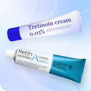 Tretinoin 0.1% cream, OTC acne treatment.
